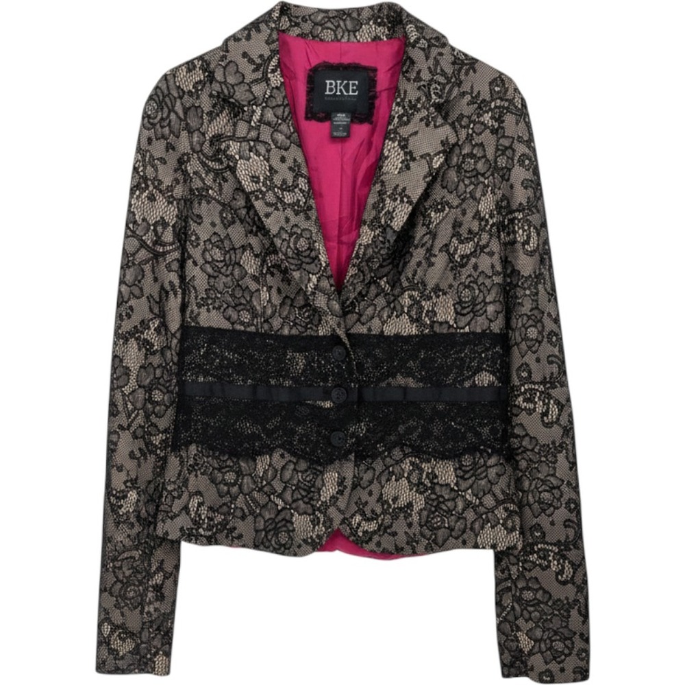 BKE Steampunk Blazer Women Large Black Lace floral Gothic Victorian Coquette